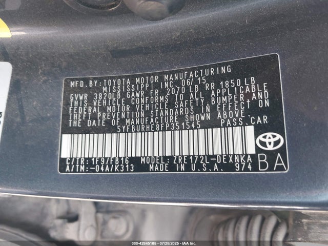 Toyota 2zr-fe 2015 5YFBURHE8FP351545 Image 9