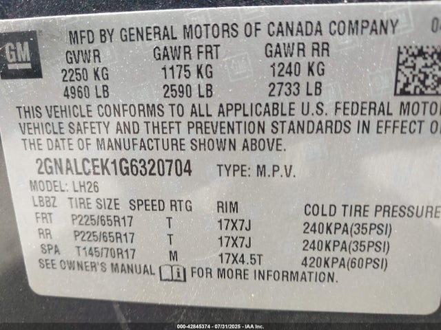 2016 CHEVROLET EQUINOX 2GNALCEK1G6320704 Photo 8