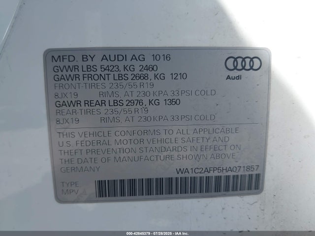 2017 AUDI Q5 WA1C2AFP5HA071857 Photo 8