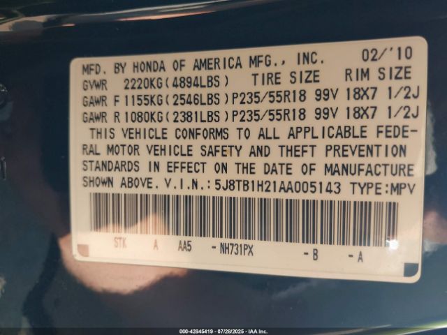 2010 ACURA RDX 5J8TB1H21AA005143 Photo 8