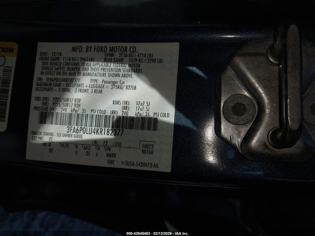 2019 FORD FUSION HYBRID 3FA6P0LU4KR182377 Photo 8