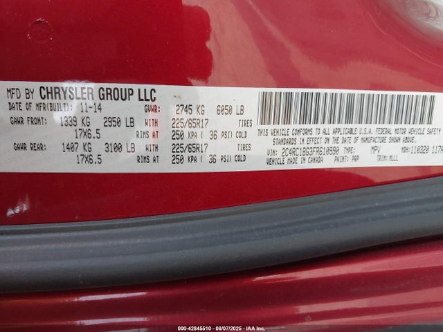2C4RC1BG3FR610990 Chrysler 2015