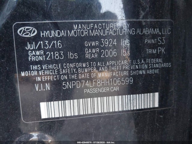 Hyundai 2017 2017 5NPD74LF8HH106599 Image 9