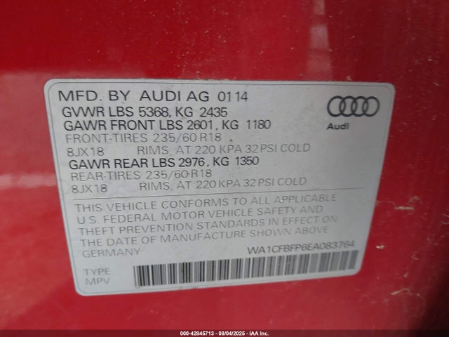 2014 AUDI Q5 WA1CFBFP6EA083764 Photo 8