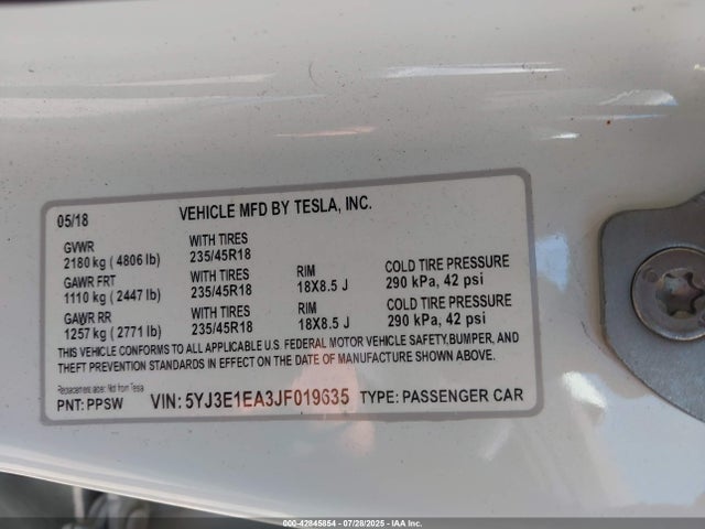 2018 TESLA MODEL 3 5YJ3E1EA3JF019635 Photo 8