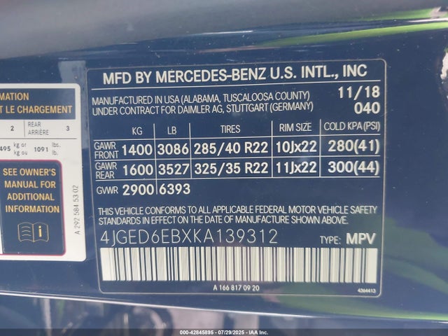 Mercedes-Benz m276 2019 4JGED6EBXKA139312 Image 9