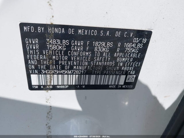 3HGGK5H45KM728217 Honda l15b1