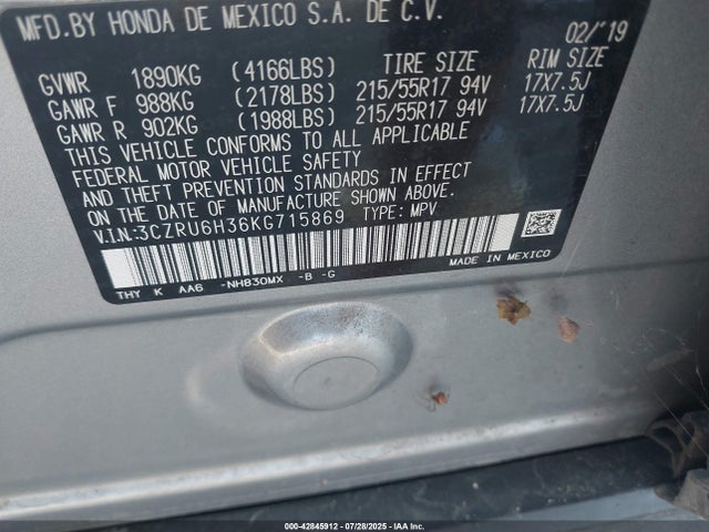 3CZRU6H36KG715869 Honda r18z9