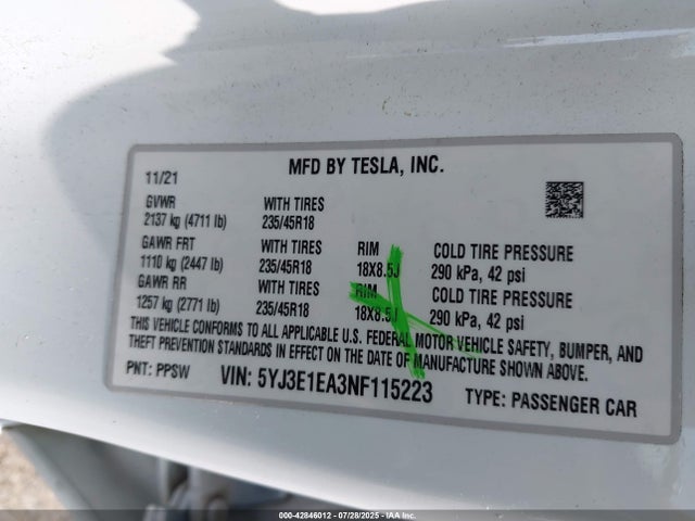 2022 TESLA MODEL 3 5YJ3E1EA3NF115223 Photo 8