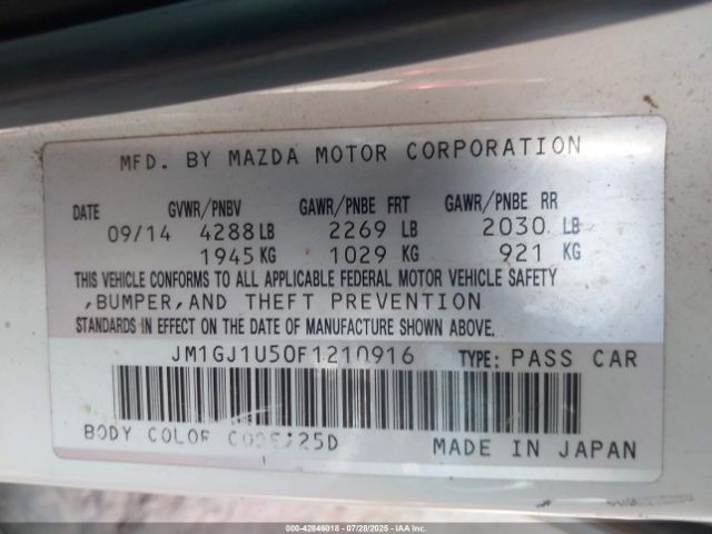 2015 MAZDA 6 JM1GJ1U50F1210916 Photo 8