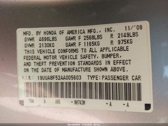 2010 ACURA TL 19UUA8F52AA005603 Photo 8