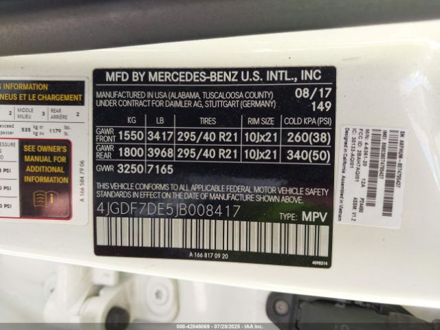 2018 MERCEDES-BENZ GLS 550 4JGDF7DE5JB008417 Photo 8