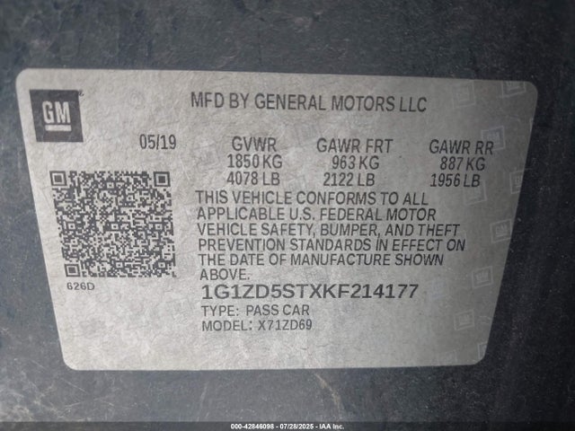 1G1ZD5STXKF214177 Chevrolet lfv - direct injection, variable valve timing, gen 1