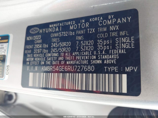 KM8R54GE6RU727680 Hyundai gdi lambda ii