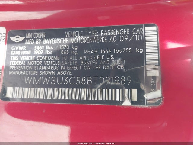 2011 MINI COOPER WMWSU3C58BT091989 Photo 8