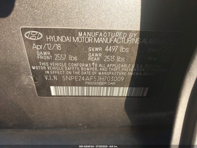 5NPE24AF5JH703009 Hyundai gdi theta-ii