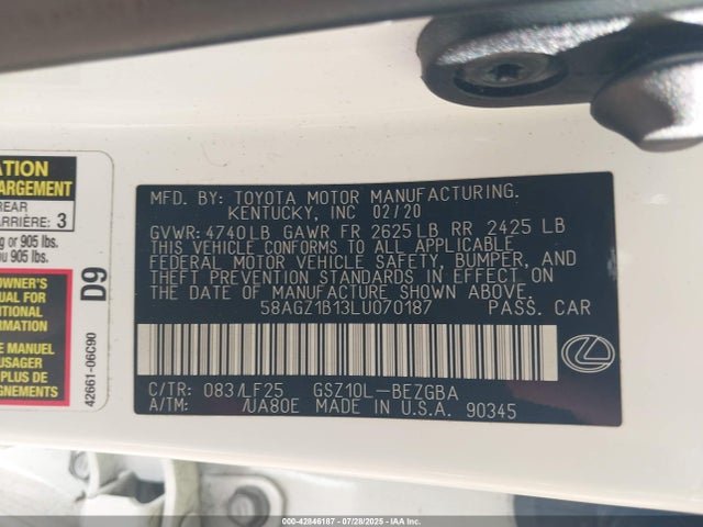 58AGZ1B13LU070187 Lexus 2gr-fks