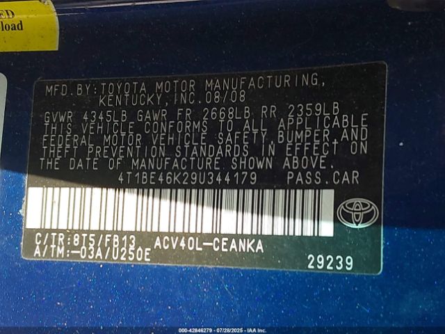 2009 TOYOTA CAMRY 4T1BE46K29U344179 Photo 8