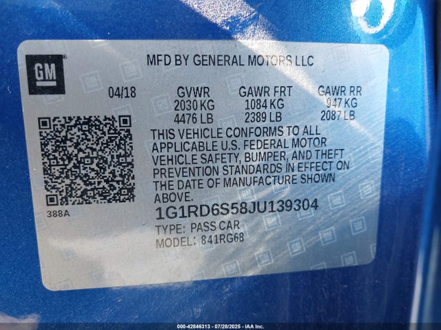 1G1RD6S58JU139304 Chevrolet l3a - direct injection, variable valve timing, hybrid, gen 1