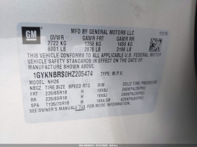 2017 CADILLAC XT5 1GYKNBRS0HZ205474 Photo 8