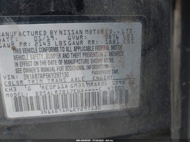 3N1AB7AP6KY297130 Nissan Sentra