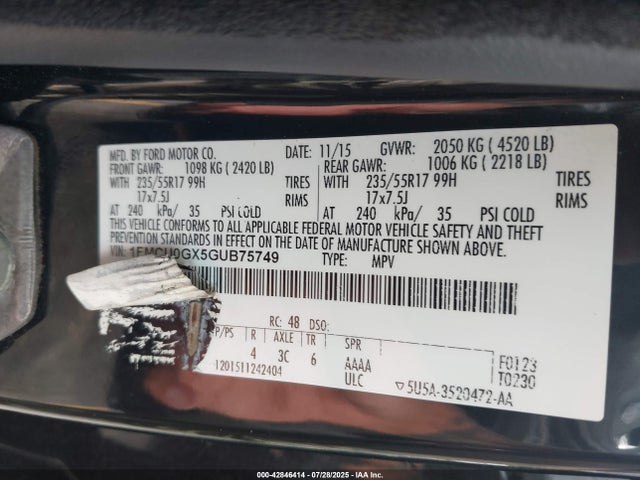 2016 FORD ESCAPE 1FMCU0GX5GUB75749 Photo 8
