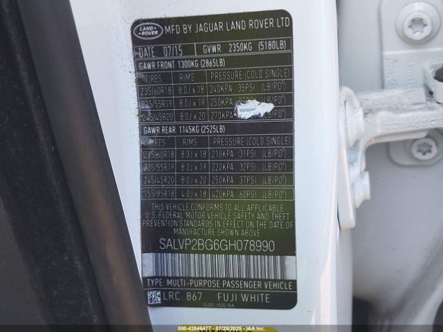 2016 LAND ROVER RANGE ROVER EVOQUE SALVP2BG6GH078990 Photo 8