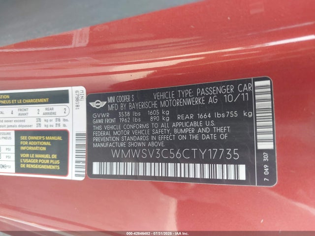 2012 MINI COOPER S WMWSV3C56CTY17735 Photo 8