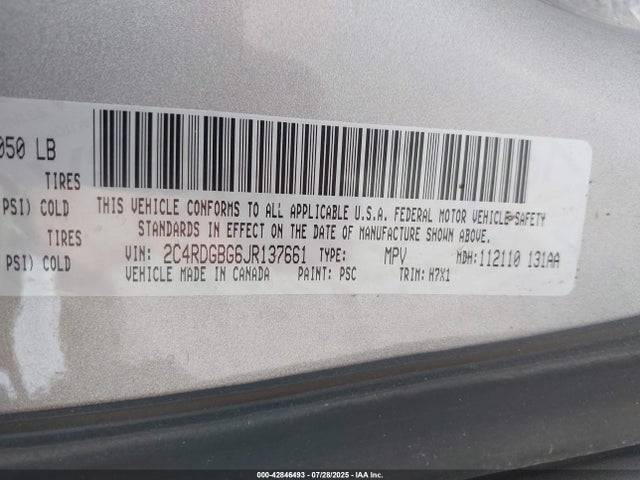 Продажа на аукционе авто 2018 Dodge Grand Caravan Se, vin: 2C4RDGBG6JR137661, номер лота: 42846493