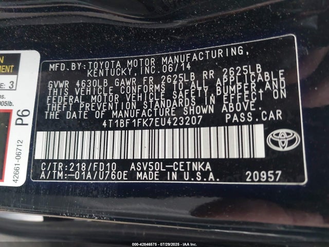 4T1BF1FK7EU423207 Toyota 2ar-fe