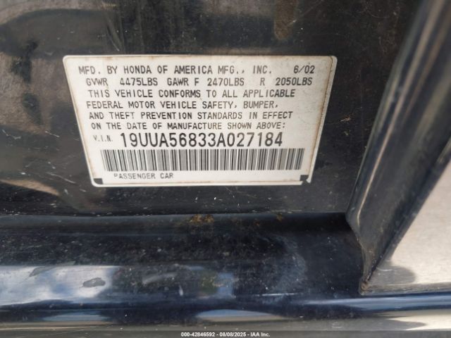 2003 ACURA TL 19UUA56833A027184 Photo 8