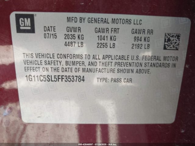 2015 CHEVROLET MALIBU 1G11C5SL5FF353784 Photo 8