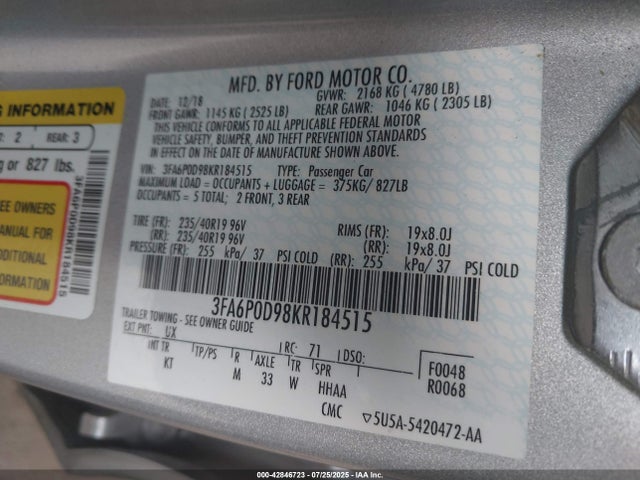 Ford gtdi 2019 3FA6P0D98KR184515 Image 9
