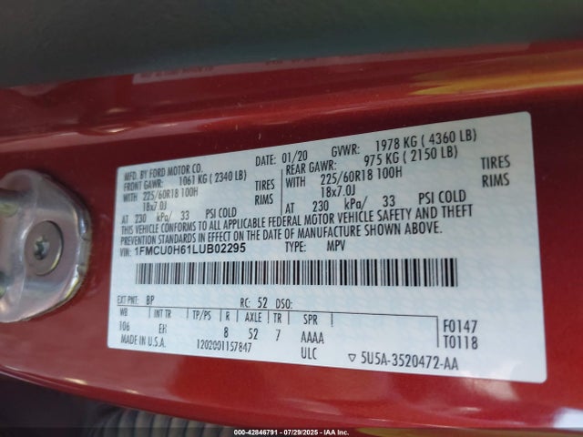 1FMCU0H61LUB02295 Ford 2020