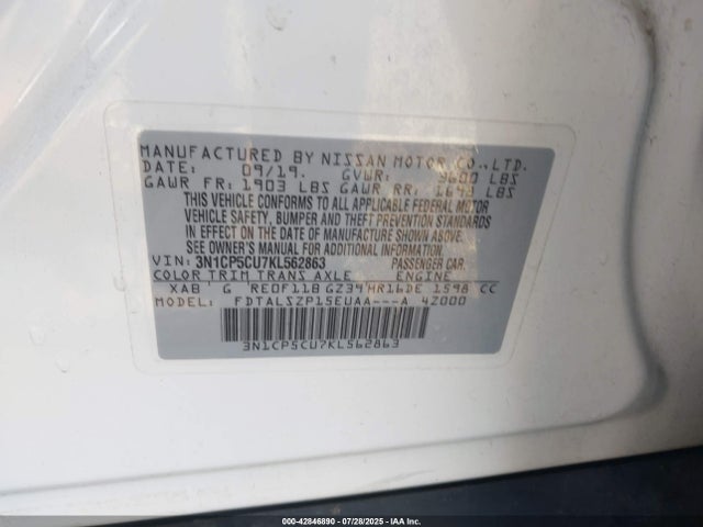 3N1CP5CU7KL562863 Nissan 2019