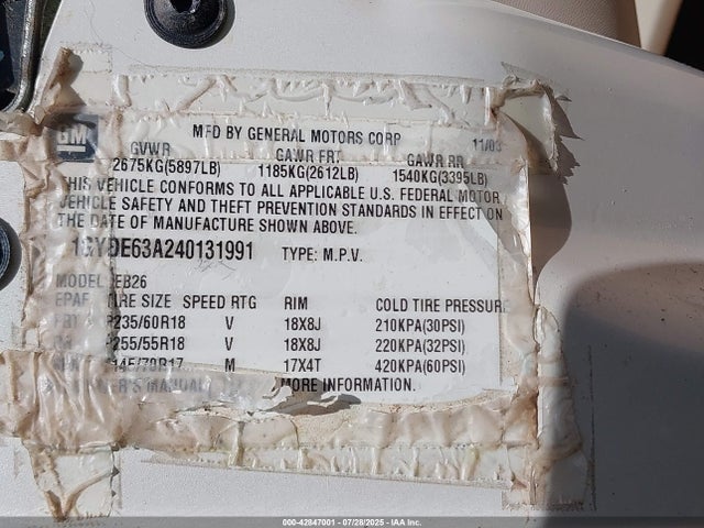 2004 CADILLAC SRX 1GYDE63A240131991 Photo 8