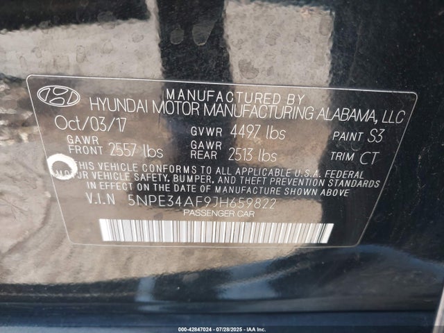 5NPE34AF9JH659822 Hyundai gdi theta-ii