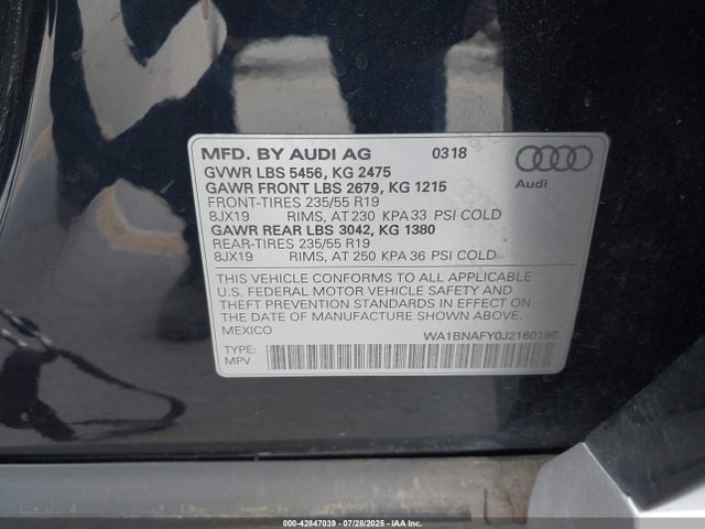 WA1BNAFY0J2160196 Audi 2018