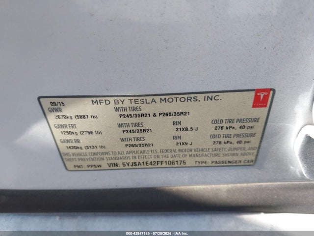 2015 TESLA MODEL S 5YJSA1E42FF106175 Photo 8