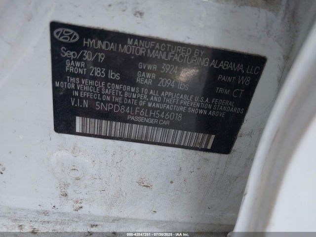 5NPD84LF6LH546018 Hyundai mpi nu