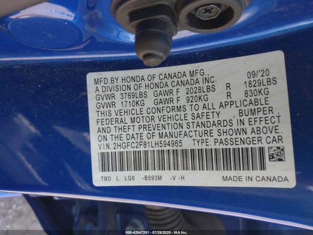 Honda k20c2 2020 2HGFC2F81LH594965 Image 9
