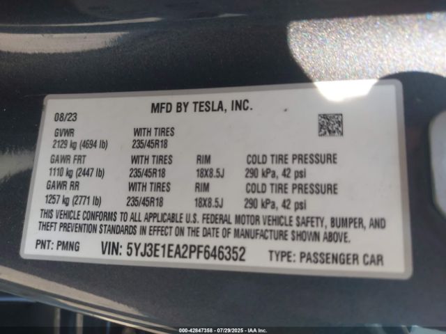 2023 TESLA MODEL 3 5YJ3E1EA2PF646352 Photo 8
