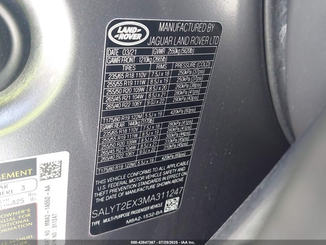 Land Rover aj20p i-4 2021 SALYT2EX3MA311247 Image 9