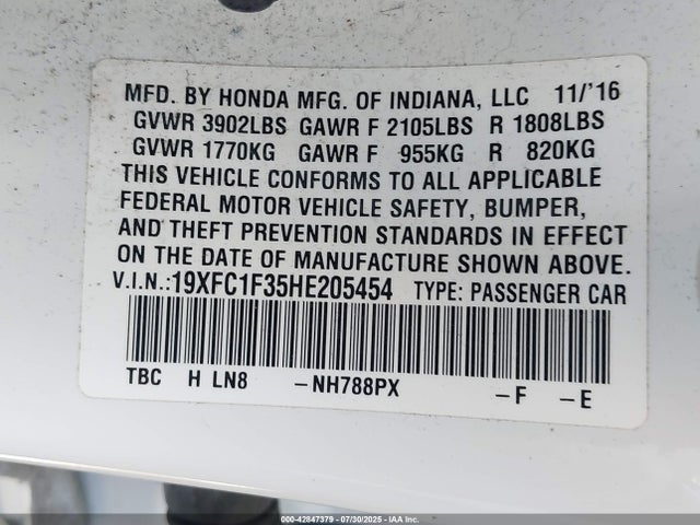 19XFC1F35HE205454 Honda l15b7