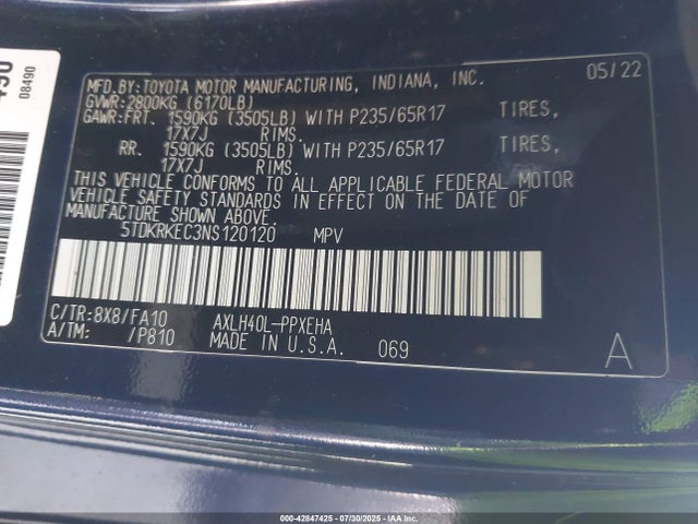 Toyota a25a-fxs, 5nm 2022 5TDKRKEC3NS120120 Image 9