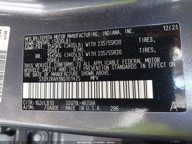 Toyota 2gr-fks 2022 5TDYZRAH1NS101425 Image 9