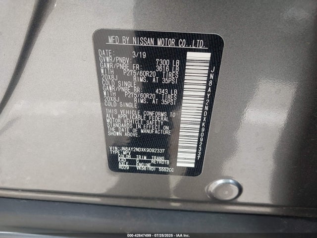 JN8AY2NDXK9092337 Nissan Armada