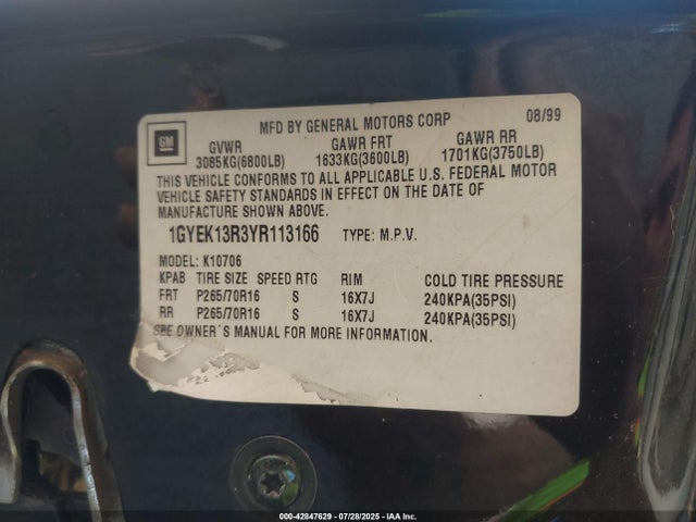 2000 CADILLAC ESCALADE 1GYEK13R3YR113166 Photo 8