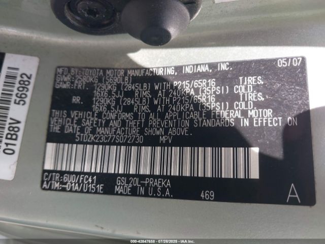 2007 TOYOTA SIENNA 5TDZK23C77S072730 Photo 8