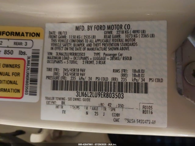 Lincoln MKZ 2014 3LN6L2LU9ER803503 Image 9